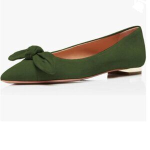 YDN Olive Women Adorable Low Heel Bow Pumps Comfortable Pointed Toe Ballet Flats